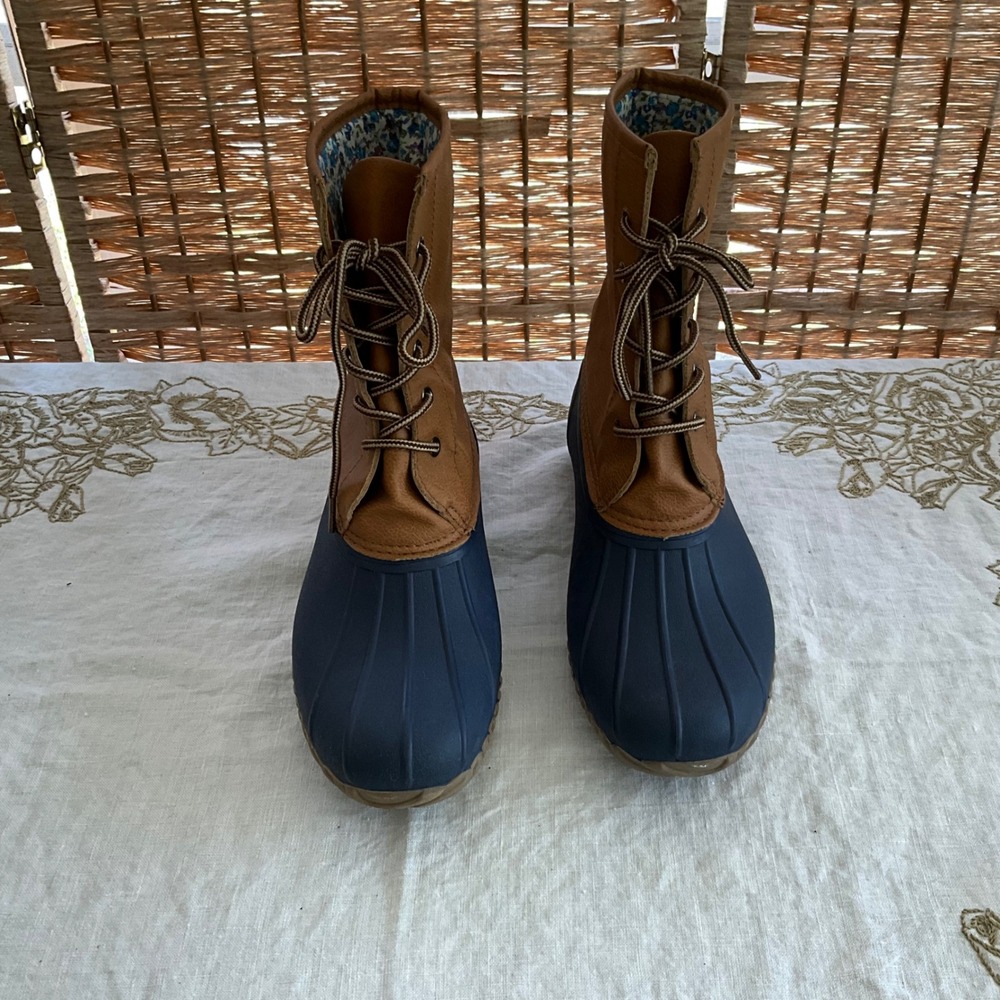 Women's Brown & Navy Winter Rain Boots